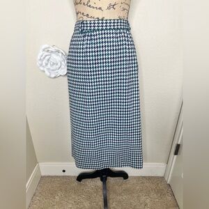 NTM: Koret Vintage 90s Houndstooth Midi Skirt Navy White Green Pockets Sz 8
